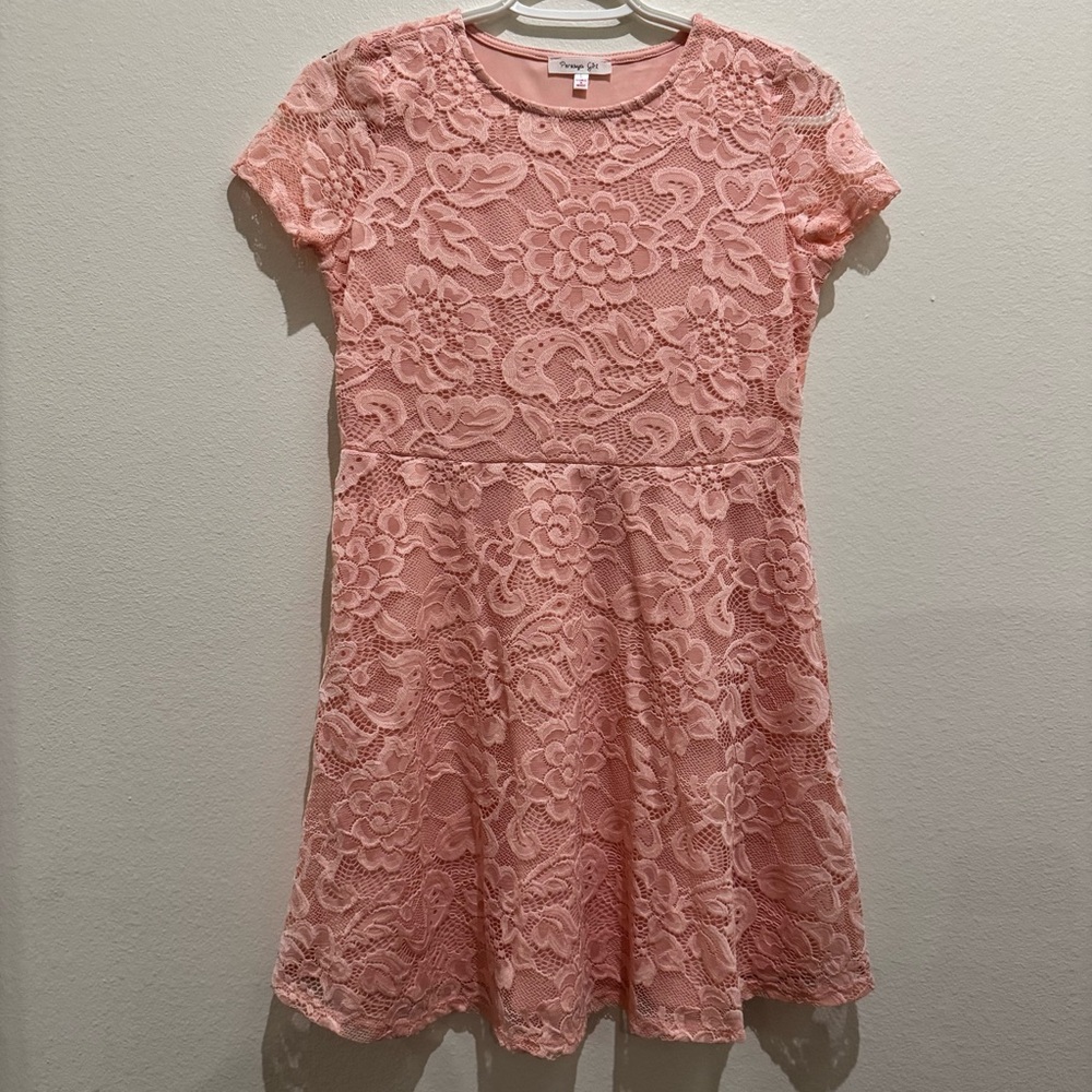 Persaya Girl Pink Lace Floral Dress